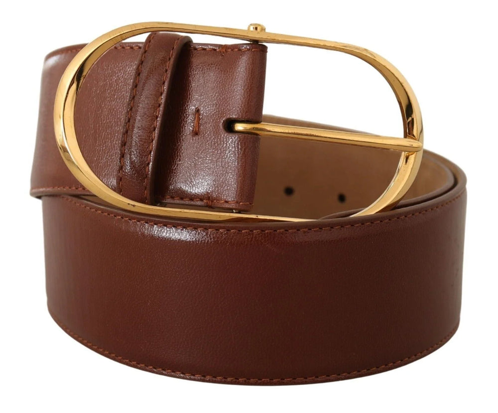 Dolce & Gabbana Brown Leather Gold Metal Oval Buckle Belt - 75 cm / 29,5 Inches - Belts
