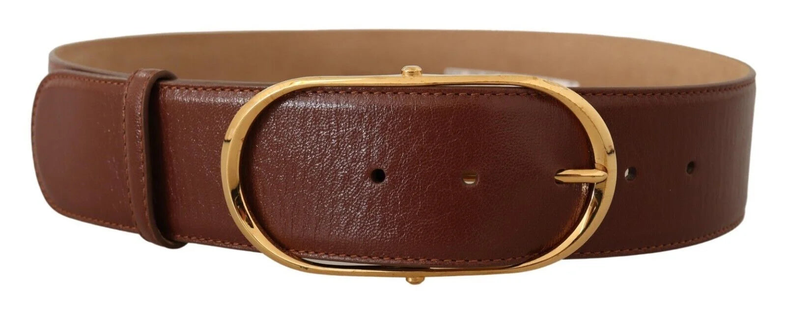Dolce & Gabbana Brown Leather Gold Metal Oval Buckle Belt - 75 cm / 29,5 Inches - Belts