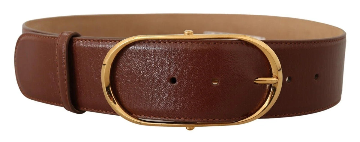 Dolce & Gabbana Brown Leather Gold Metal Oval Buckle Belt - 75 cm / 29,5 Inches - Belts