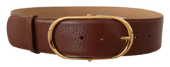 Dolce & Gabbana Brown Leather Gold Metal Oval Buckle Belt - 75 cm / 29,5 Inches - Belts