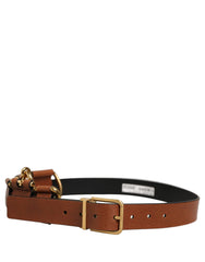 Dolce & Gabbana Brown Leather Gold Metal Rings Buckle Belt - 100 cm / 40 Inches