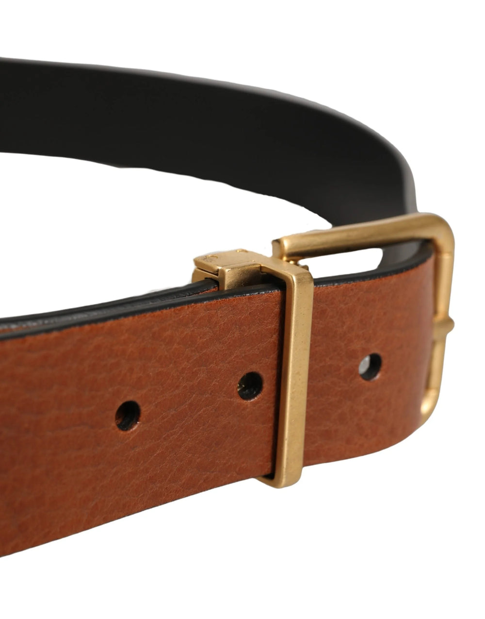 Dolce & Gabbana Brown Leather Gold Metal Rings Buckle Belt - 100 cm / 40 Inches