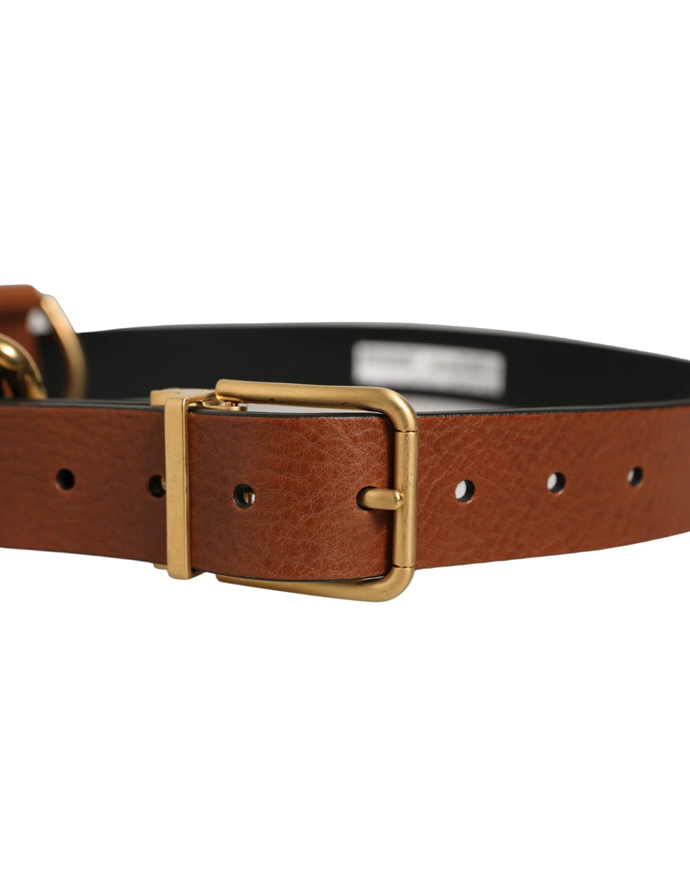 Dolce & Gabbana Brown Leather Gold Metal Rings Buckle Belt - 100 cm / 40 Inches