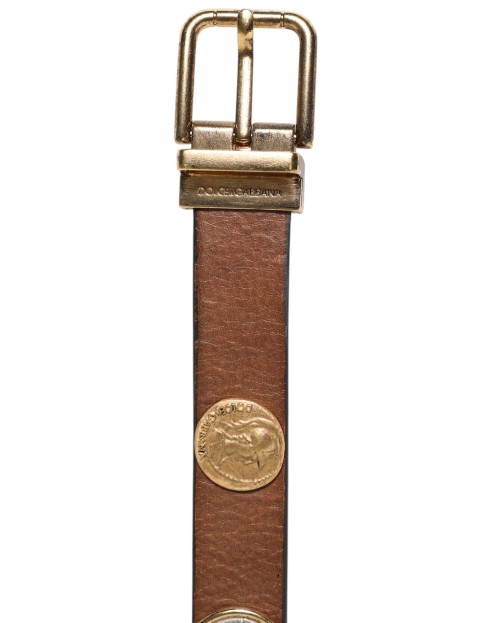 Dolce & Gabbana Brown Leather Gold Silver Coin Buckle Belt - 90 cm / 36 Inches