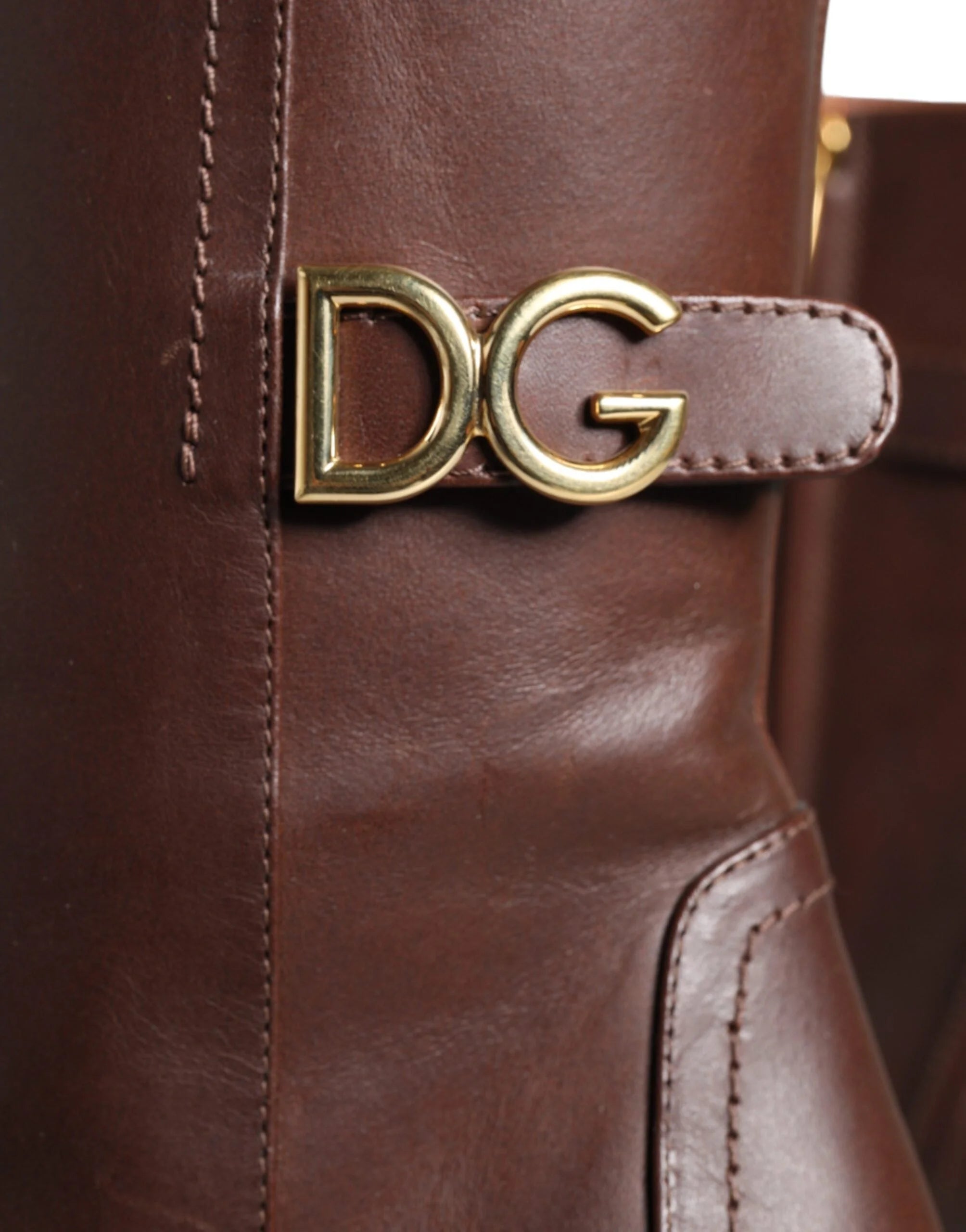 Dolce & Gabbana Brown Leather Heels Mid Calf Boots Shoes - EU35/US4.5