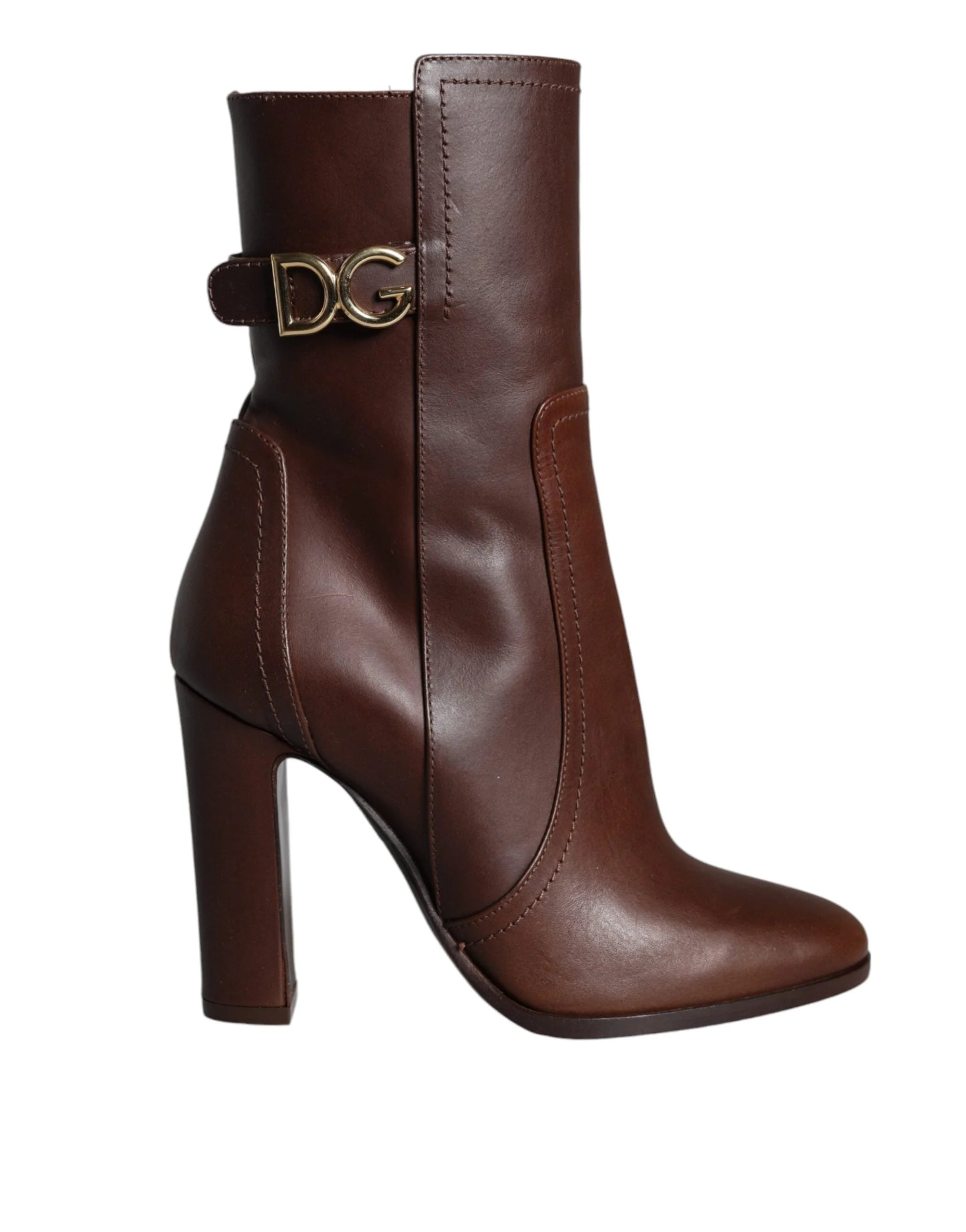 Dolce & Gabbana Brown Leather Heels Mid Calf Boots Shoes - EU35/US4.5