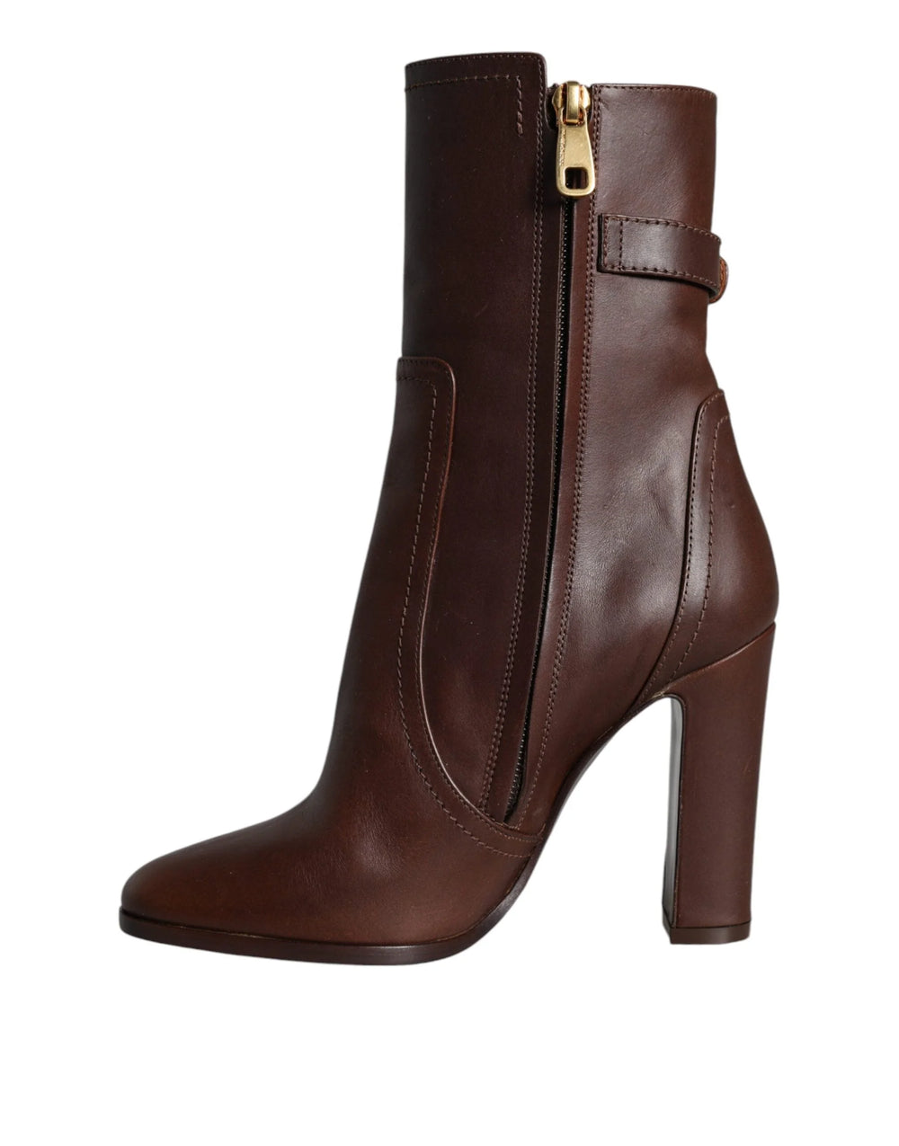 Dolce & Gabbana Brown Leather Heels Mid Calf Boots Shoes - EU35/US4.5