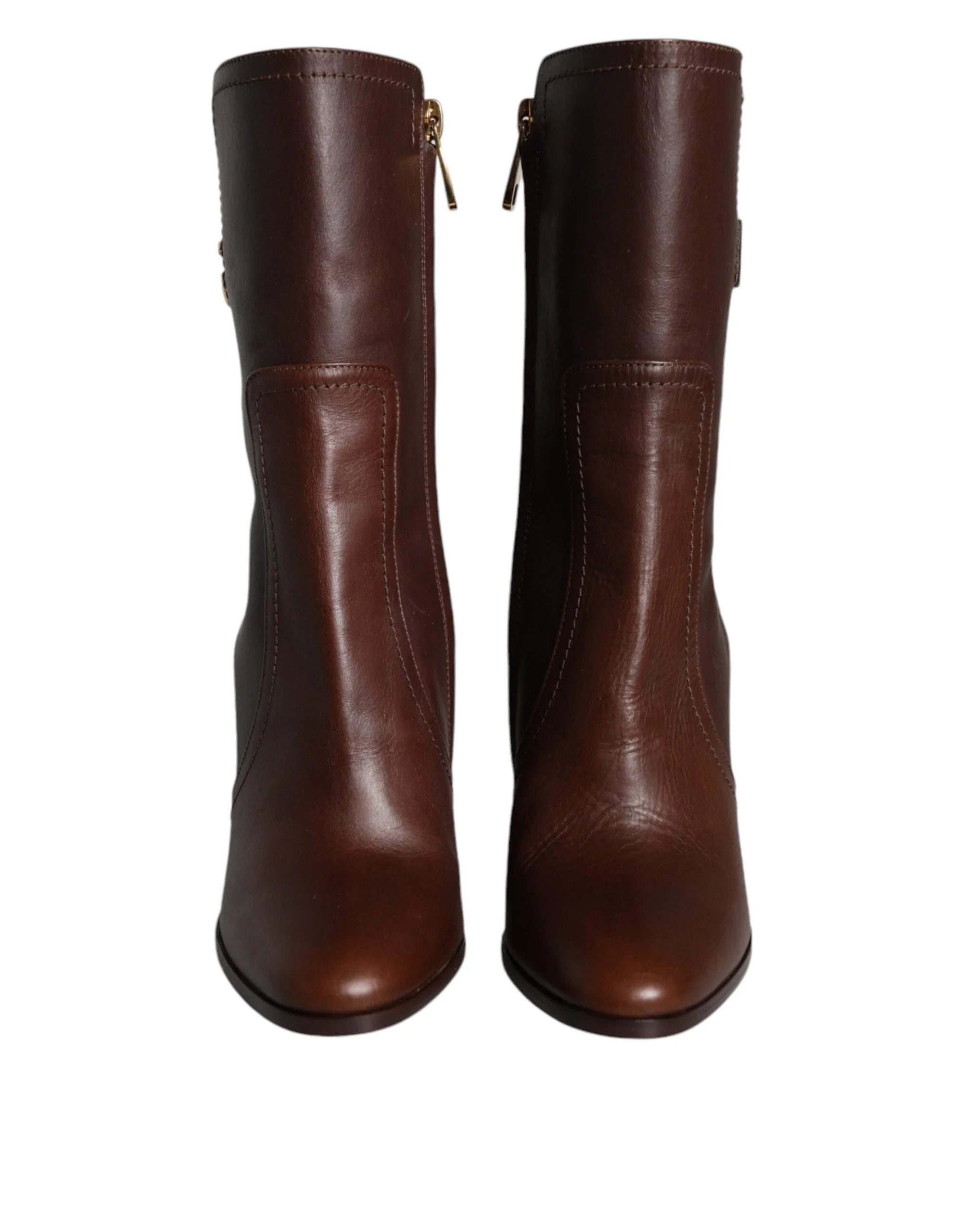Dolce & Gabbana Brown Leather Heels Mid Calf Boots Shoes - EU35/US4.5