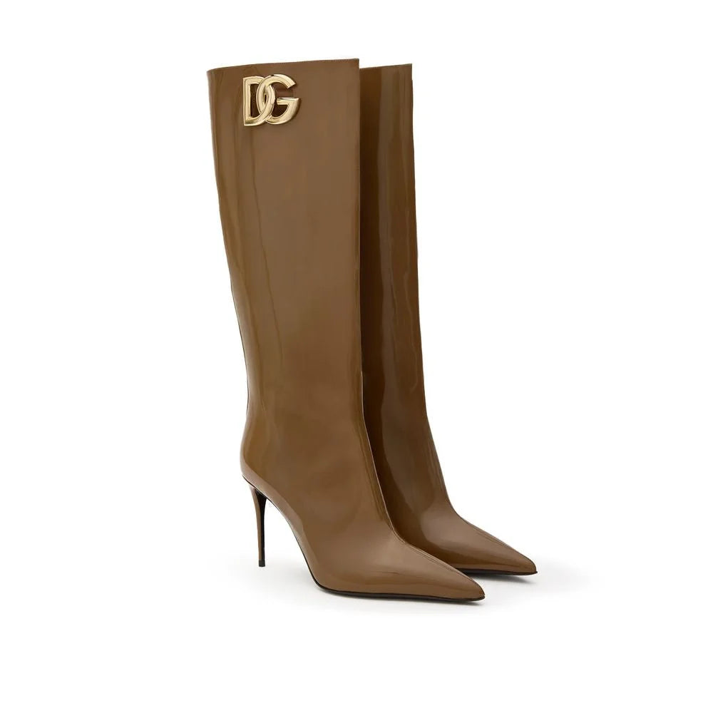 Dolce & Gabbana Brown Leather High Heel Boots - EU40/US10