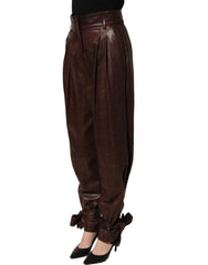 Dolce & Gabbana Brown Leather High Waist Tapered Leg Pants - IT40|S