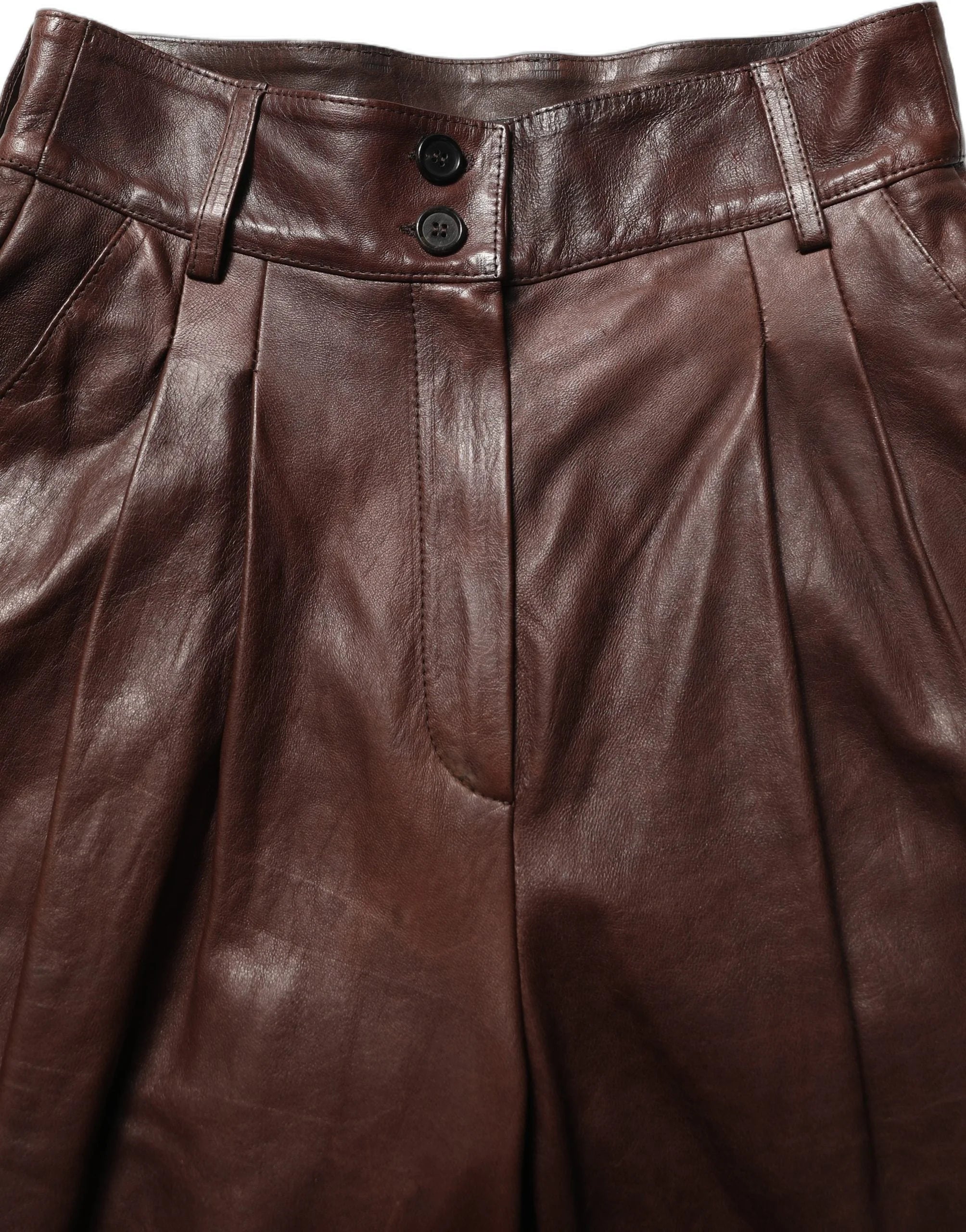 Dolce & Gabbana Brown Leather High Waist Tapered Leg Pants - IT40|S