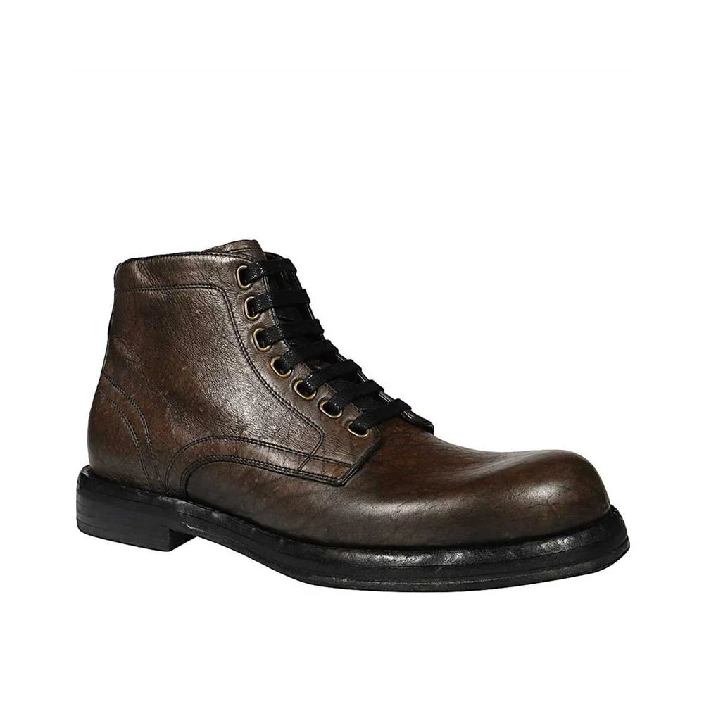 Dolce & Gabbana Brown Leather Lace-Up Boots - EU41.5/US8.5