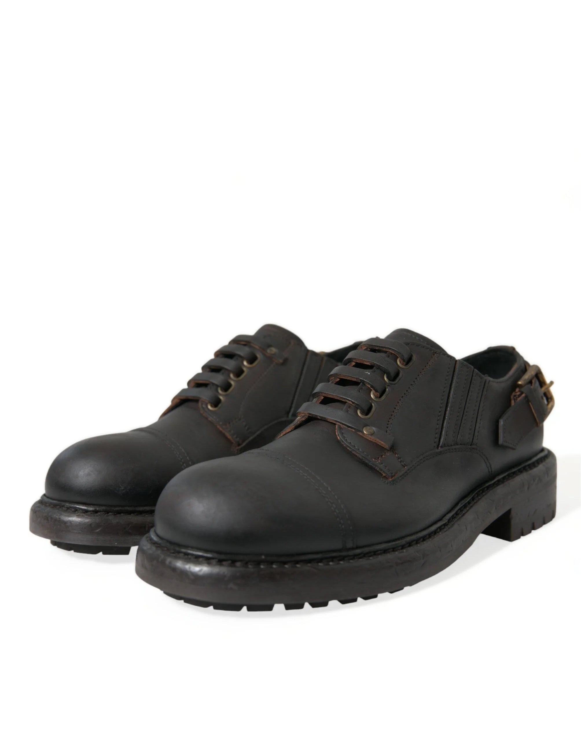 Dolce & Gabbana Brown Leather Lace Up Derby Men Dress Shoes - EU40/US7