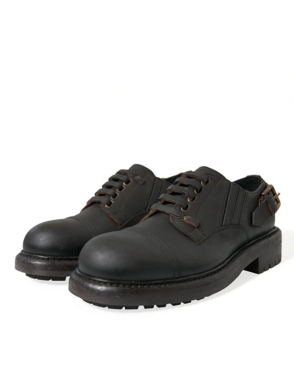 Dolce & Gabbana Brown Leather Lace Up Derby Men Dress Shoes - EU40/US7