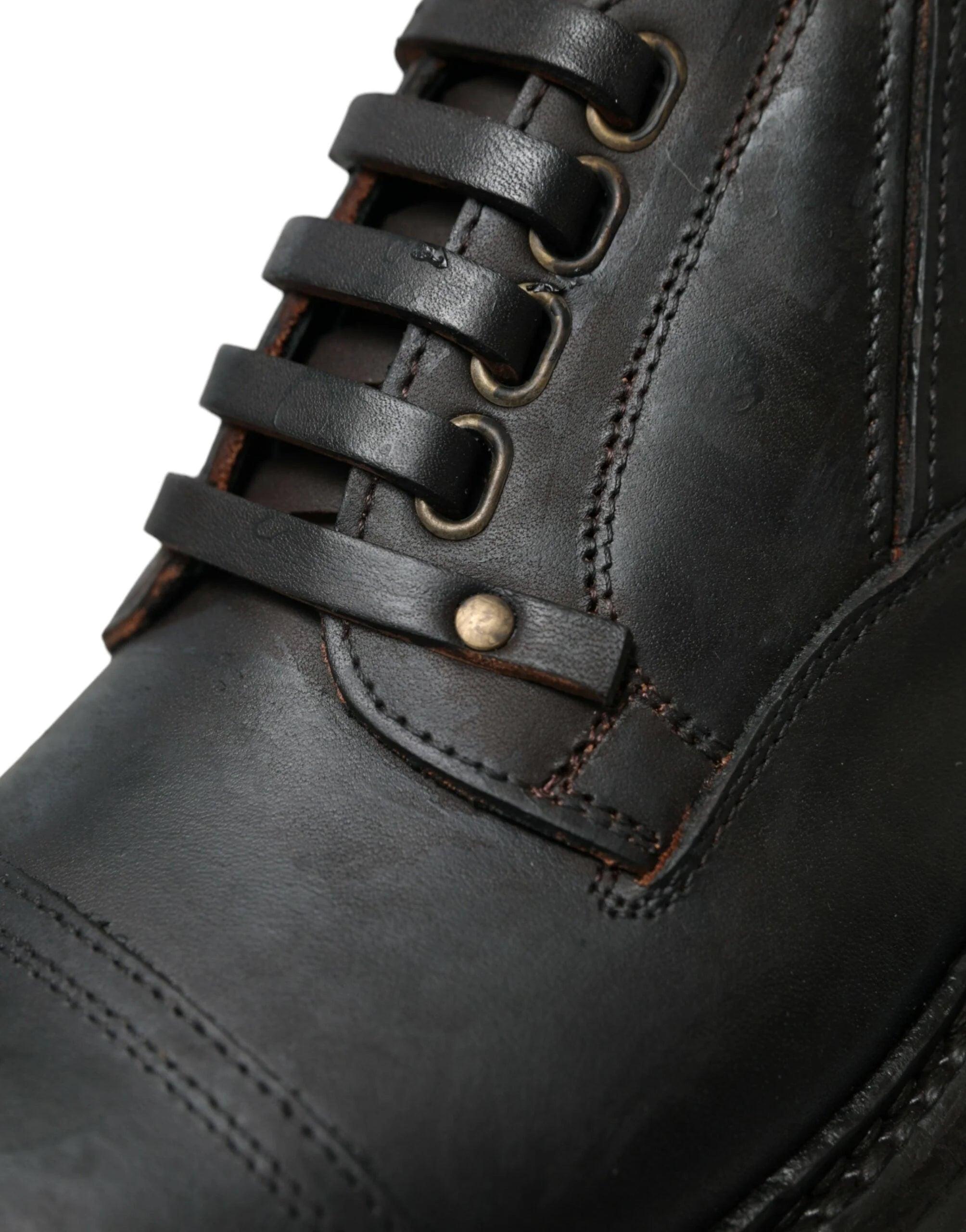 Dolce & Gabbana Brown Leather Lace Up Derby Men Dress Shoes - EU40/US7