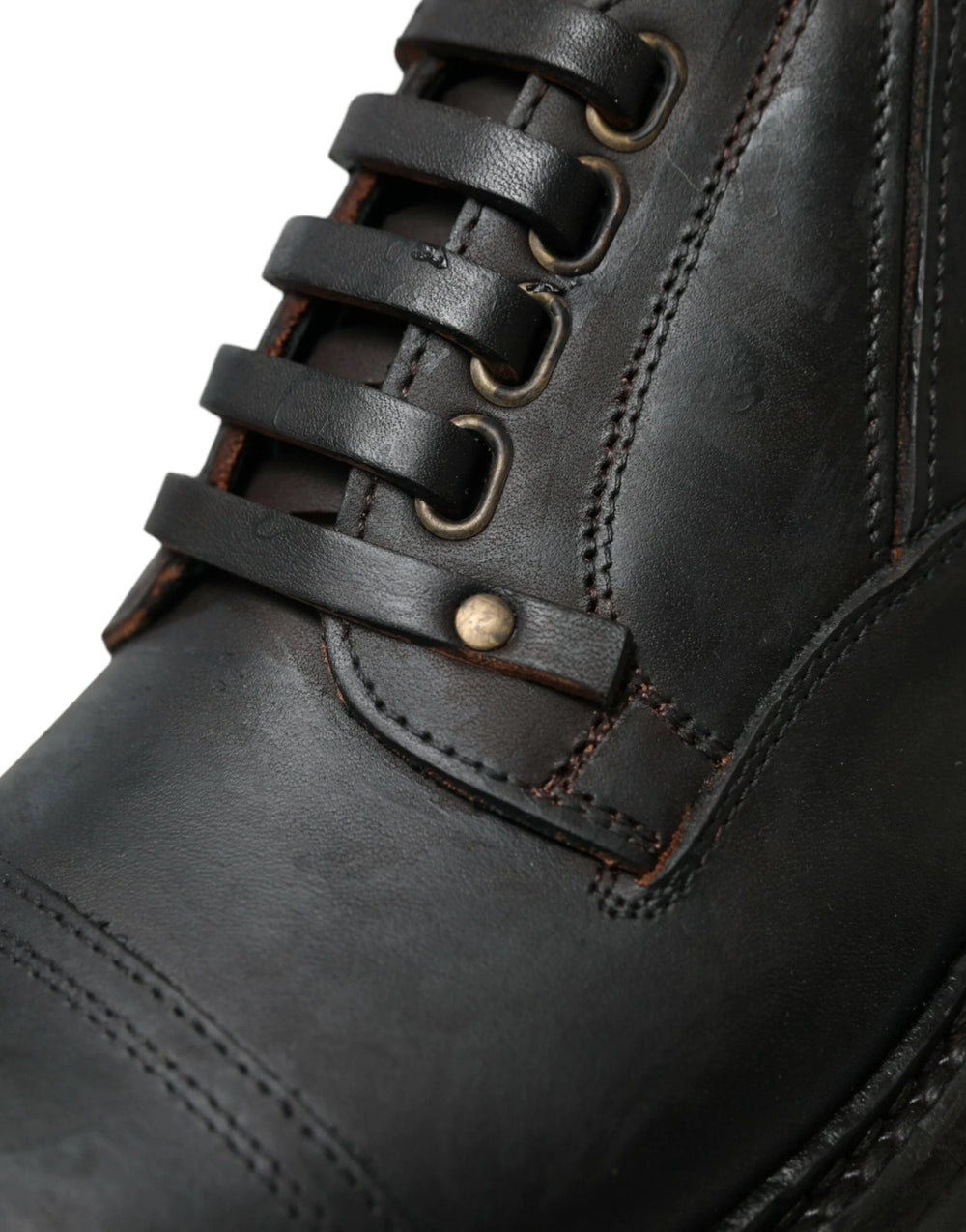 Dolce & Gabbana Brown Leather Lace Up Derby Men Dress Shoes - EU40/US7