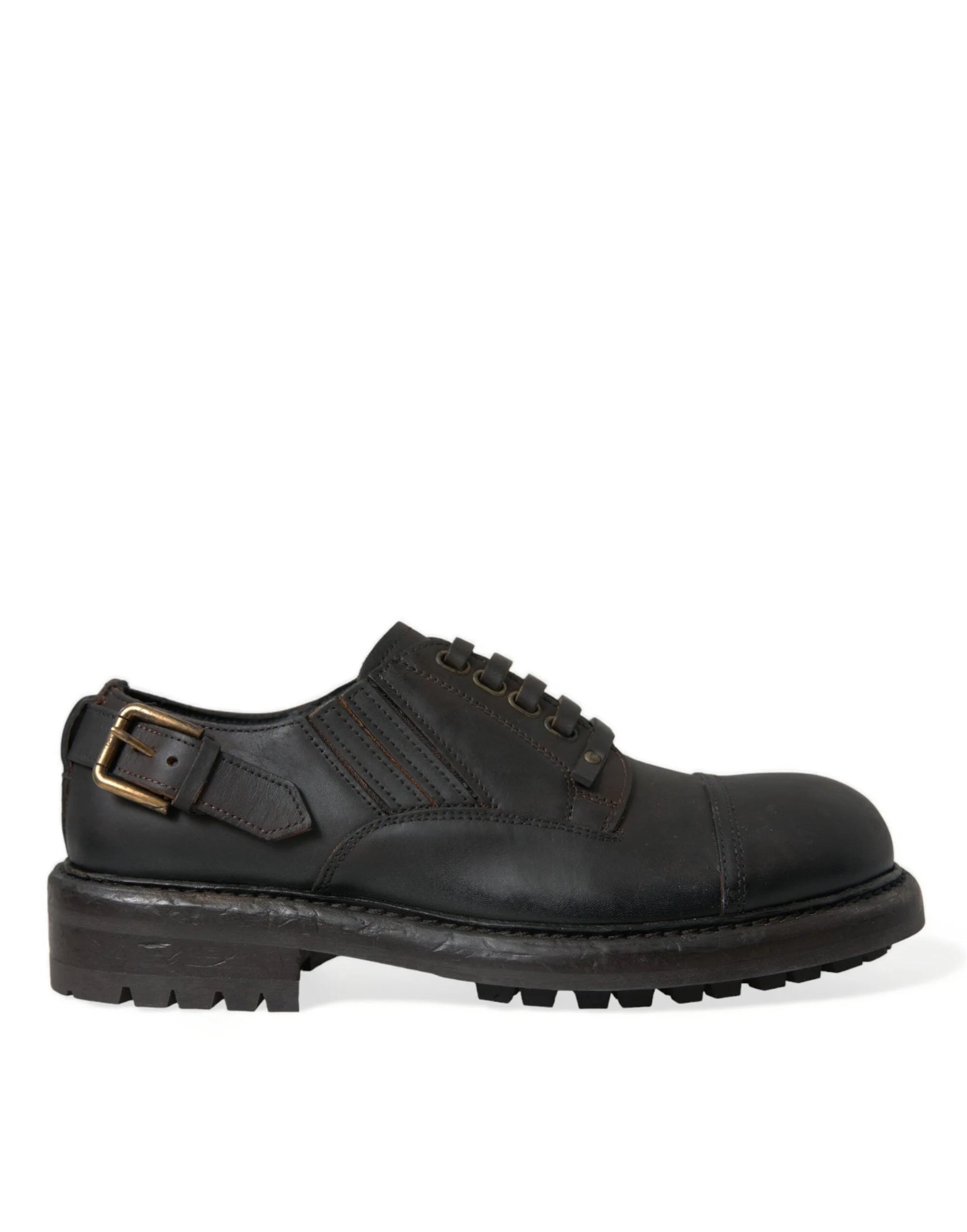 Dolce & Gabbana Brown Leather Lace Up Derby Men Dress Shoes - EU40/US7