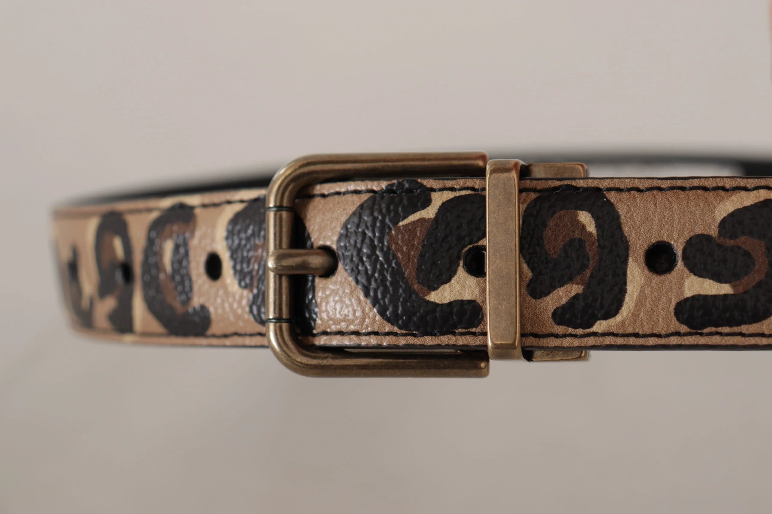 Dolce & Gabbana Brown Leather Leopard Print Bronze Metal Buckle Belt - 75 cm / 29,5 Inches - Belts