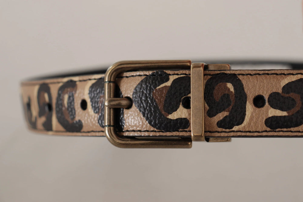 Dolce & Gabbana Brown Leather Leopard Print Bronze Metal Buckle Belt - 75 cm / 29,5 Inches - Belts