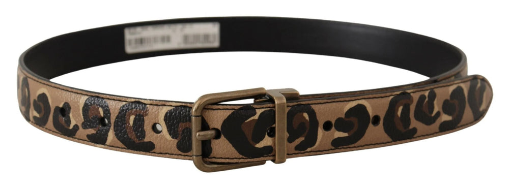 Dolce & Gabbana Brown Leather Leopard Print Bronze Metal Buckle Belt - 75 cm / 29,5 Inches - Belts