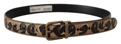 Dolce & Gabbana Brown Leather Leopard Print Bronze Metal Buckle Belt - 75 cm / 29,5 Inches - Belts