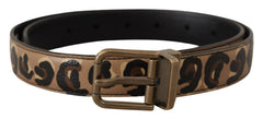 Dolce & Gabbana Brown Leather Leopard Print Bronze Metal Buckle Belt - 75 cm / 29,5 Inches - Belts