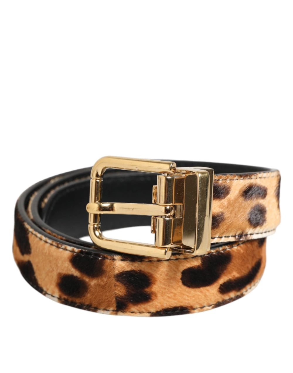 Dolce & Gabbana Brown Leather Leopard Print Metal Buckle Belt - 75 cm / 29,5 Inches - Belts