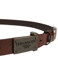 Dolce & Gabbana Brown Leather Logo Metal Buckle Men Belt