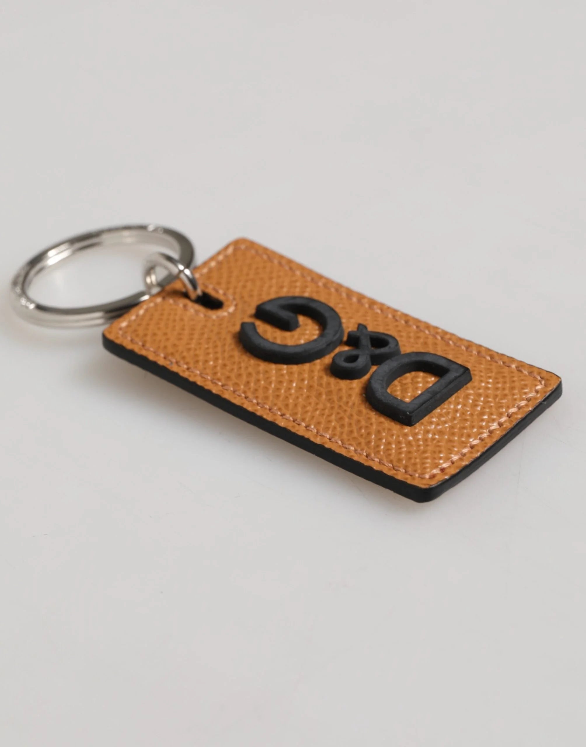 Dolce & Gabbana Brown Leather Logo Metal Ring Keychain Holder Men Keyring - Keychains