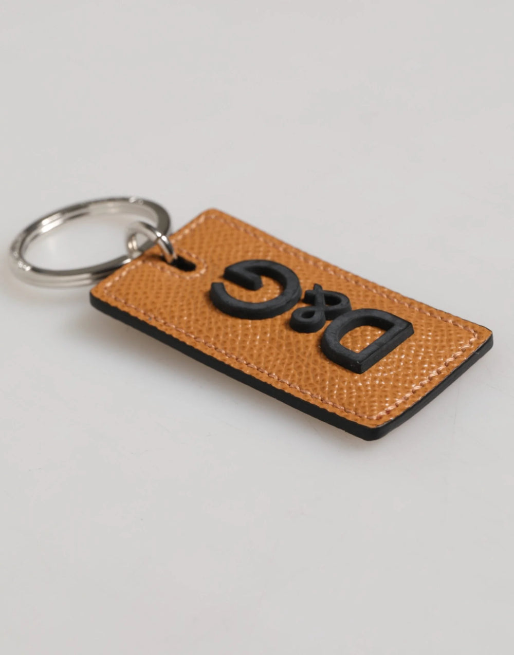 Dolce & Gabbana Brown Leather Logo Metal Ring Keychain Holder Men Keyring - Keychains