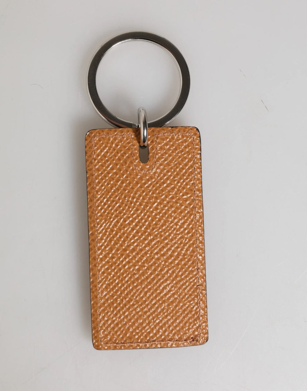 Dolce & Gabbana Brown Leather Logo Metal Ring Keychain Holder Men Keyring - Keychains