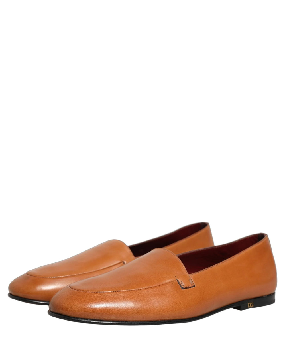 Dolce & Gabbana Brown Leather Logo Slip On Men Loafers Shoes - EU44/US11