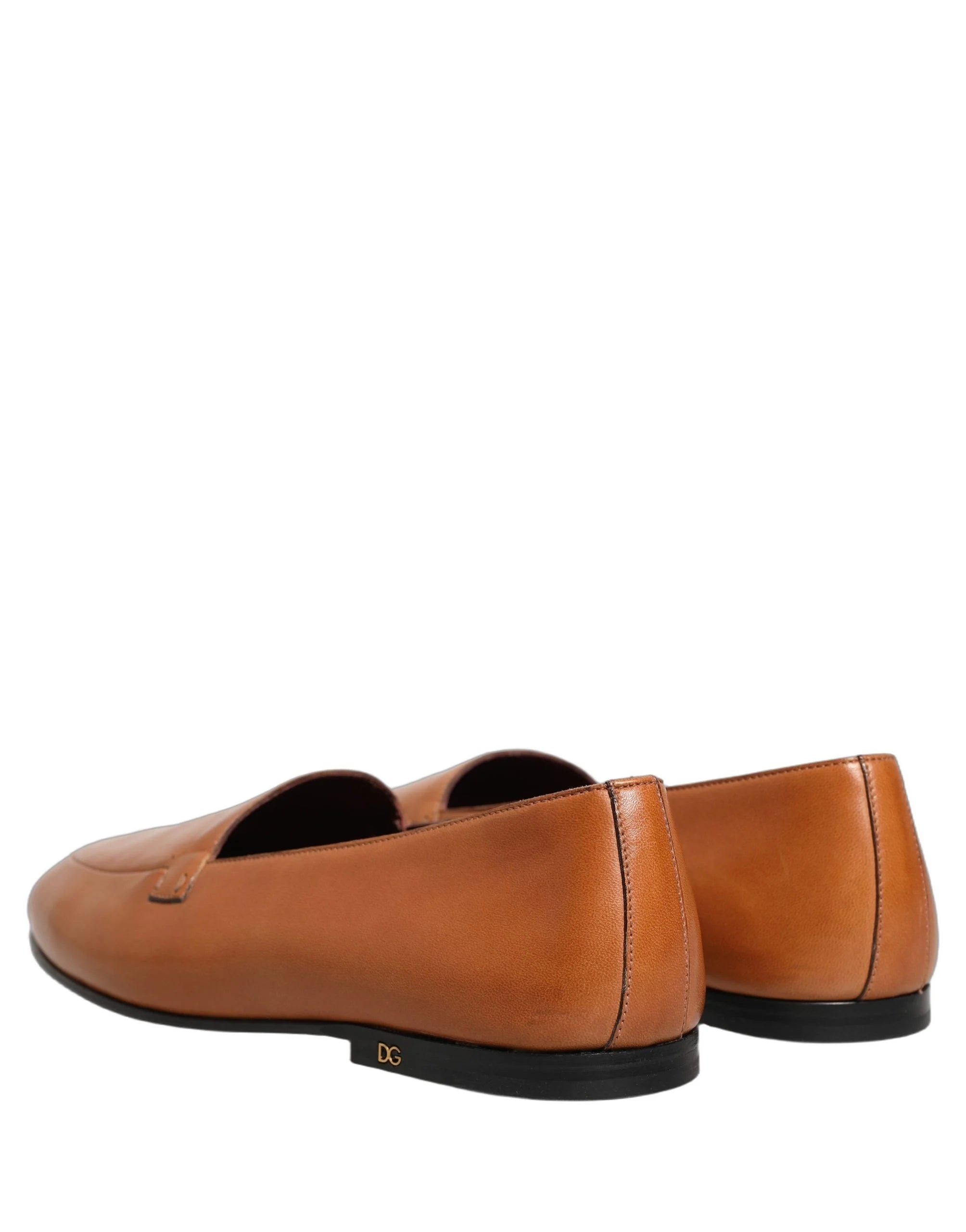 Dolce & Gabbana Brown Leather Logo Slip On Men Loafers Shoes - EU44/US11