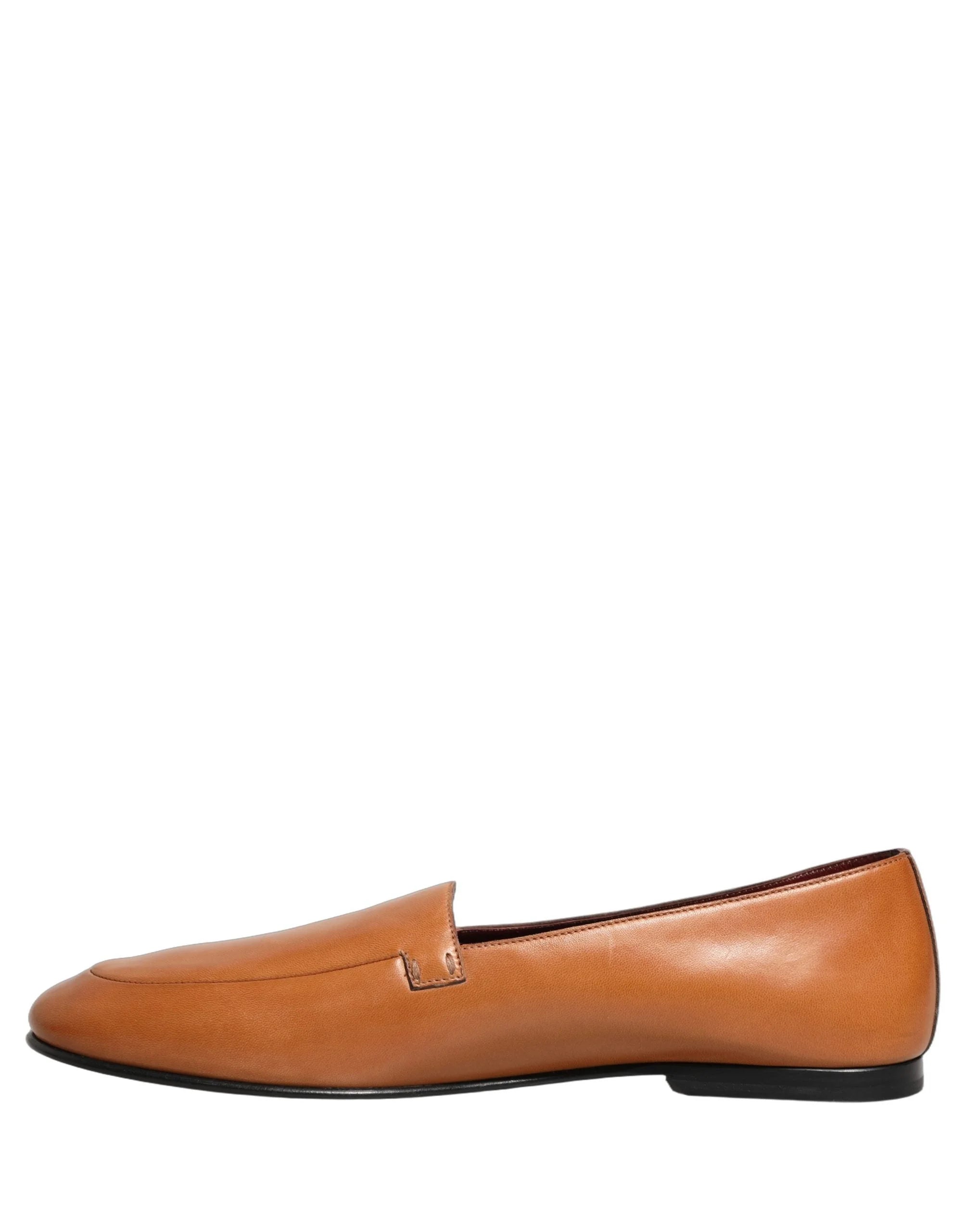 Dolce & Gabbana Brown Leather Logo Slip On Men Loafers Shoes - EU44/US11