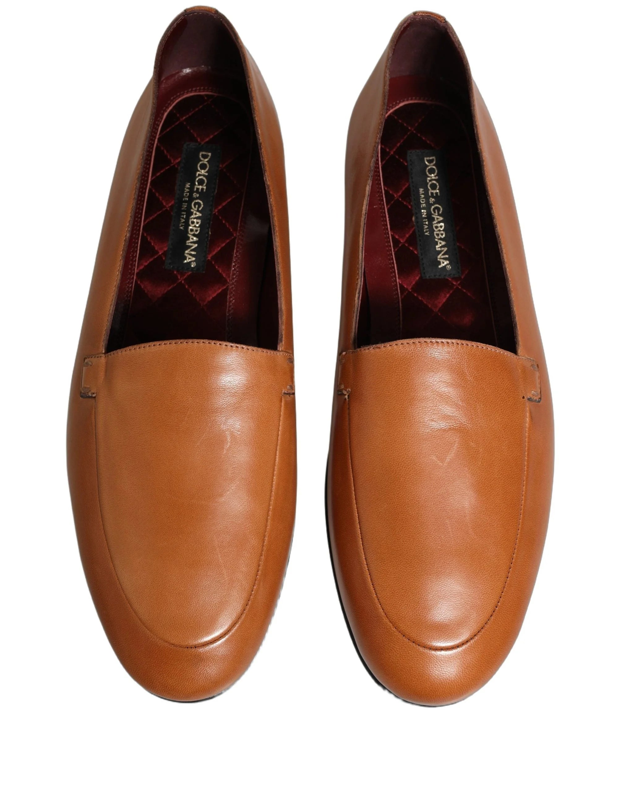 Dolce & Gabbana Brown Leather Logo Slip On Men Loafers Shoes - EU44/US11