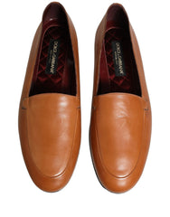 Dolce & Gabbana Brown Leather Logo Slip On Men Loafers Shoes - EU44/US11