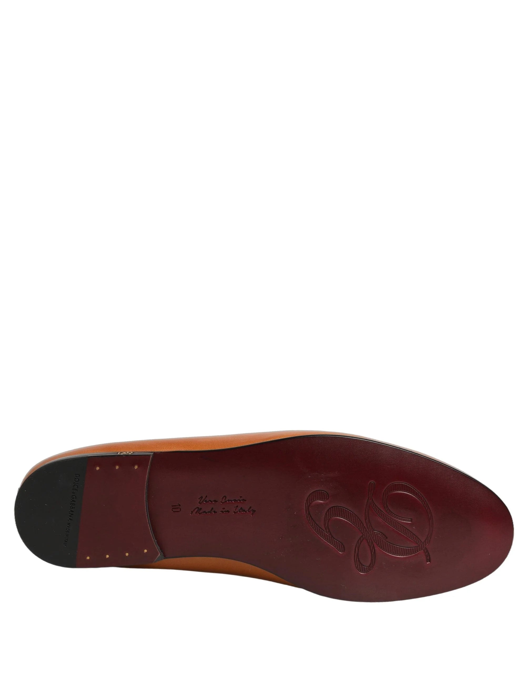 Dolce & Gabbana Brown Leather Logo Slip On Men Loafers Shoes - EU44/US11