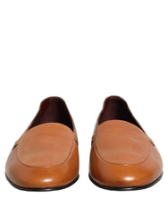 Dolce & Gabbana Brown Leather Logo Slip On Men Loafers Shoes - EU44/US11