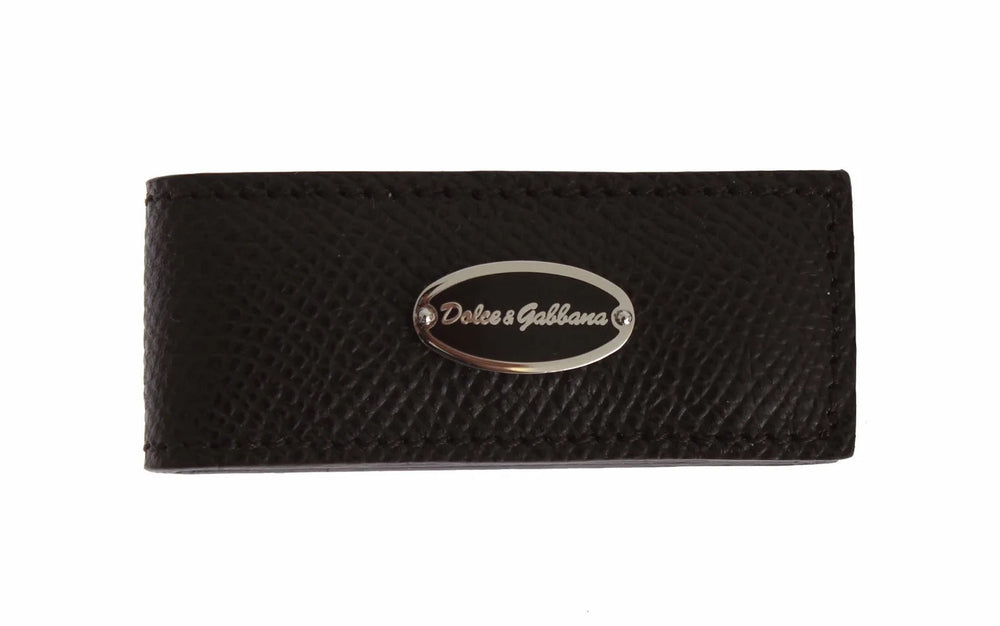 Dolce & Gabbana Brown Leather Magnet Mens Money Bar Clasp Money Cash Clip