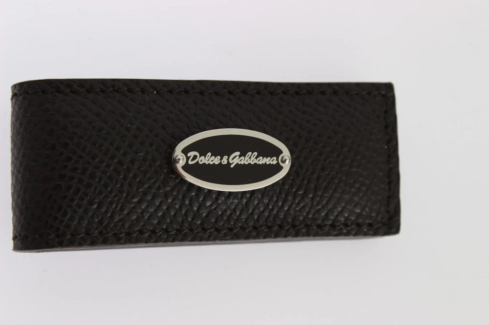 Dolce & Gabbana Brown Leather Magnet Mens Money Bar Clasp Money Cash Clip