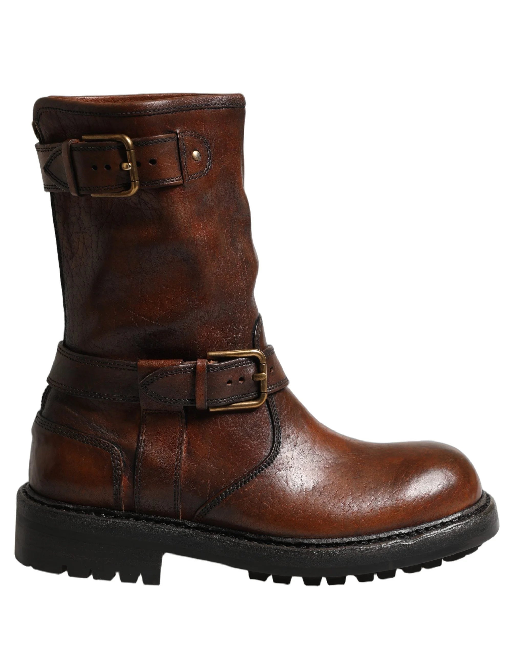 Dolce & Gabbana Brown Leather Mid Calf Biker Boots Shoes - EU39/US6