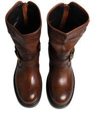Dolce & Gabbana Brown Leather Mid Calf Biker Boots Shoes - EU39/US6