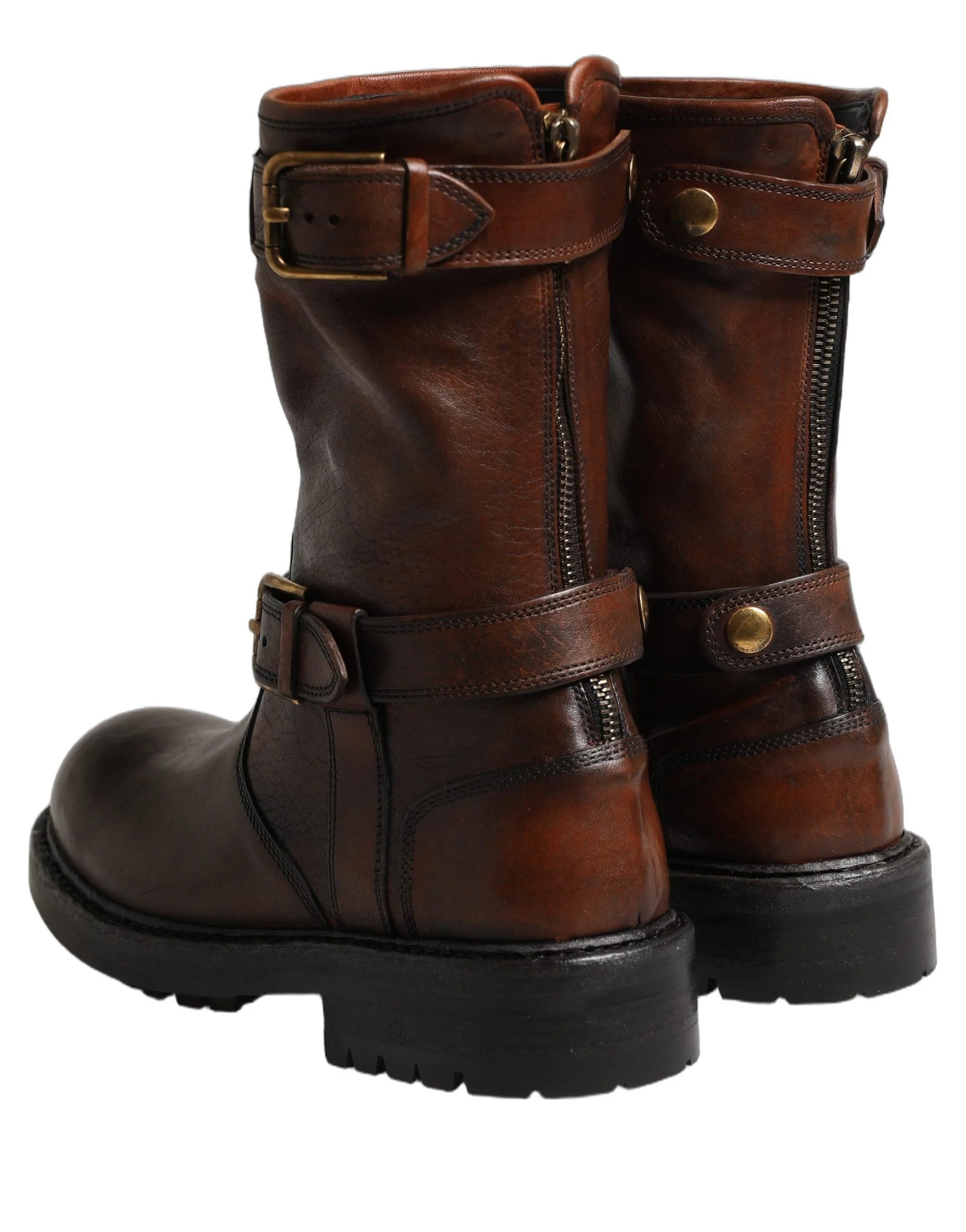 Dolce & Gabbana Brown Leather Mid Calf Biker Boots Shoes - EU39/US6