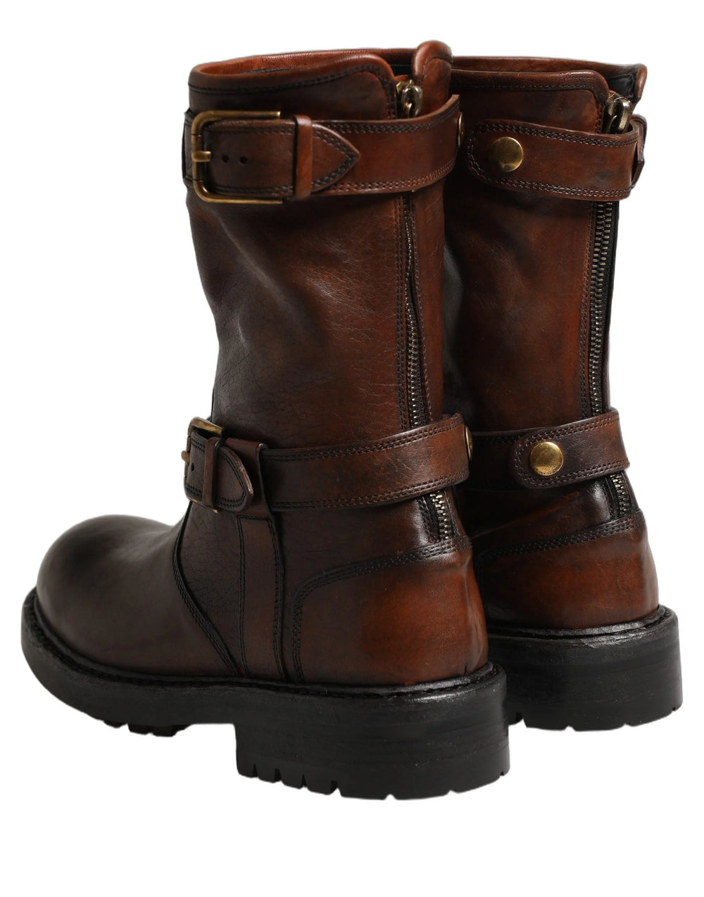 Dolce & Gabbana Brown Leather Mid Calf Biker Boots Shoes - EU39/US6
