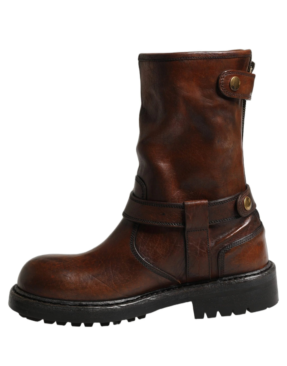 Dolce & Gabbana Brown Leather Mid Calf Biker Boots Shoes - EU39/US6