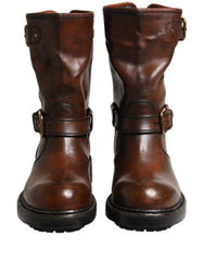 Dolce & Gabbana Brown Leather Mid Calf Biker Boots Shoes - EU39/US6