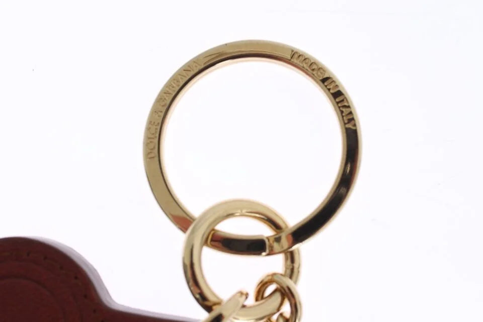 Dolce & Gabbana Brown Leather Miss SICILY Gold Finder Chain Keychain - Keychains