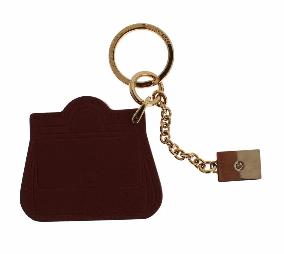 Dolce & Gabbana Brown Leather Miss SICILY Gold Finder Chain Keychain - Keychains