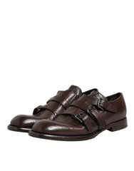 أحذية Dolce & Gabbana بنية جلدية رسمية من نوع Derby مع حزام Monk