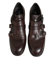 Dolce & Gabbana Brown Leather Monk Strap Formal Derby Shoes - Shoes